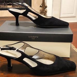 LIZ Claiborne Flex black suede 2" heels Size 8 M
